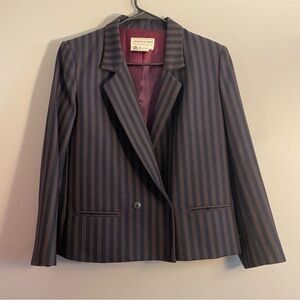 Jones New York Wool Navy Blue/Brown Striped Blazer